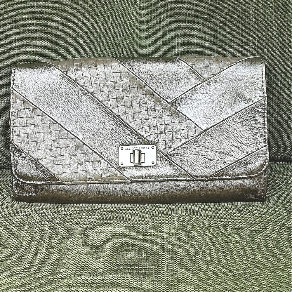 Elliott Luca Gold Leather Clutch.